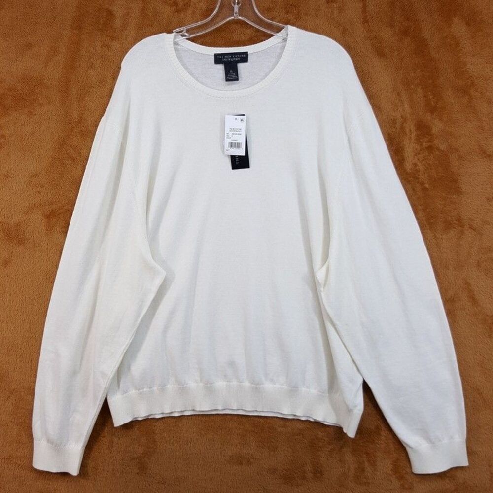 BLOOMINGDALES Sweater Mens XL Cream Pullover Crew Cotton Cashmere Blend